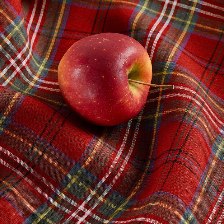 Solino Home 100% Pure Linen Red Table Throw 52 x 52 Inch | Classic Tartan Plaid