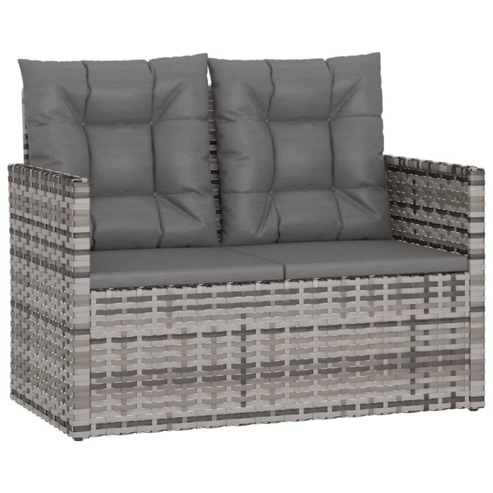 vidaXL Patio Bench with Cushions Gray 41.3" Poly Rattan