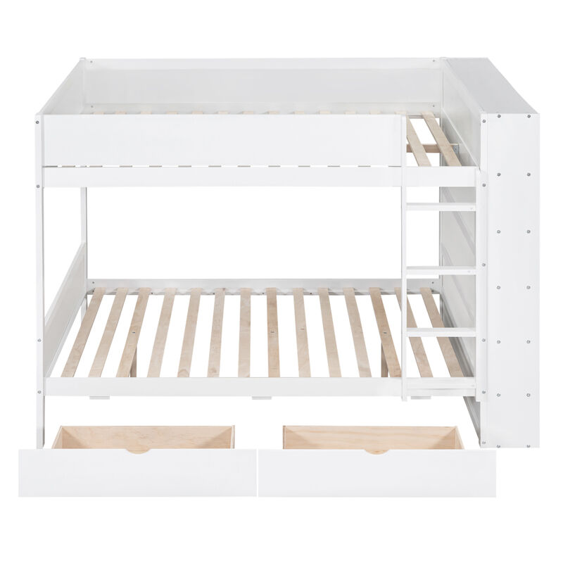 Full Over Full Bunk Bed With 2 Drawers And Multilayer Cabinet, White