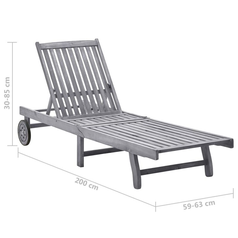 Kaye Outdoor Sun Lounger, 79 Inch Acacia Wood, Dark Gray Polyester - Benzara