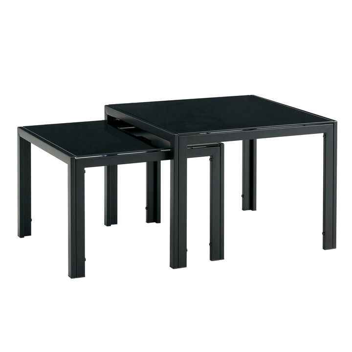 Nesting Coffee Table Set Of 2, Square Modern Stacking Table With Tempered Glass Finish