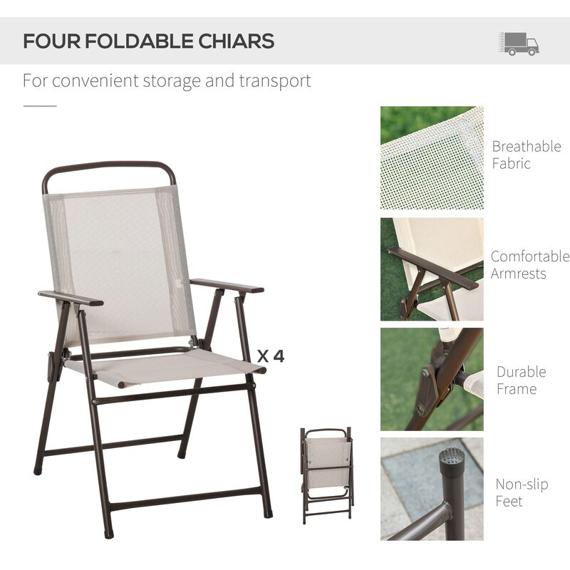 Beige Outdoor Dining: 6-Piece Set with Umbrella, Chairs & Glass Table