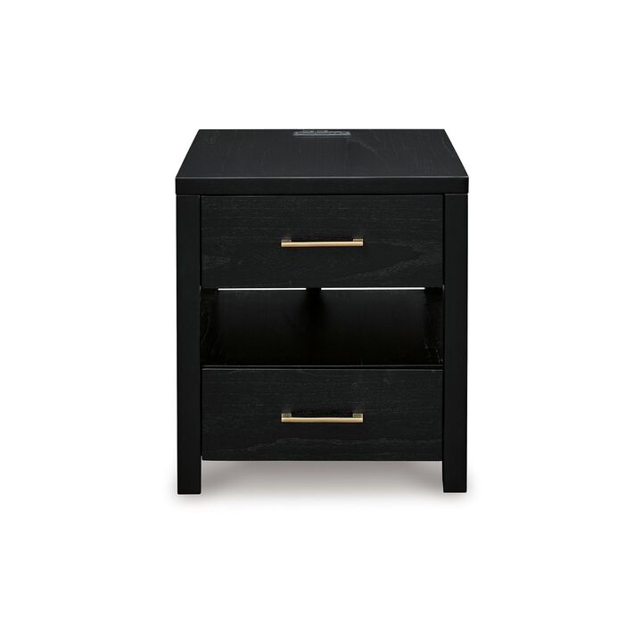 Wendy Side End Table, Open Cubby, Dual USB Ports, 24 Inch Black Wood - Benzara