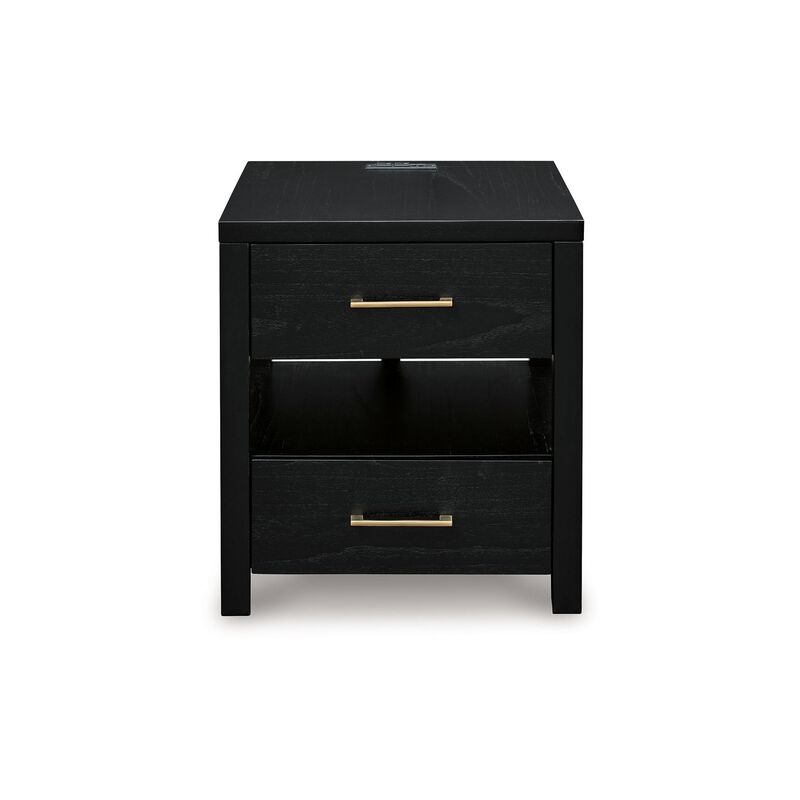 Wendy Side End Table, Open Cubby, Dual USB Ports, 24 Inch Black Wood - Benzara