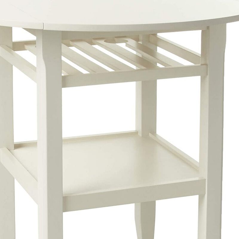 Round Wooden Counter Height Table With Wine Glass Shelf, Cream-Benzara
