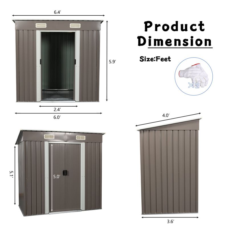 MONDAWE 6 ft. W x 4 ft. D Outdoor Metal Storage Shed with Lockable Door for Patio Coverage 24 sq. ft.