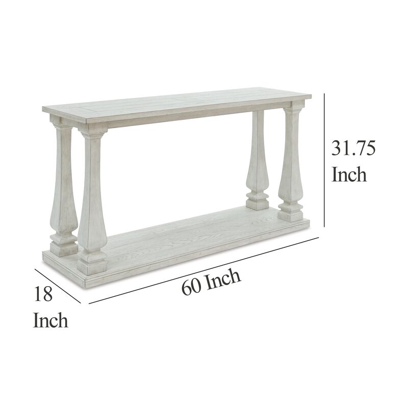 Dyne Sofa Console Table, Plank Top, Baluster Base, 60 Inch White - Benzara