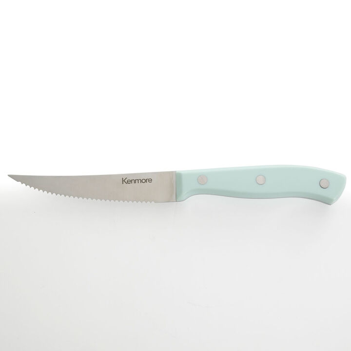 Kenmore Kane 14 Piece Stainless Steel Cutlery Set in Glacier Blue with Rubber Wood Block