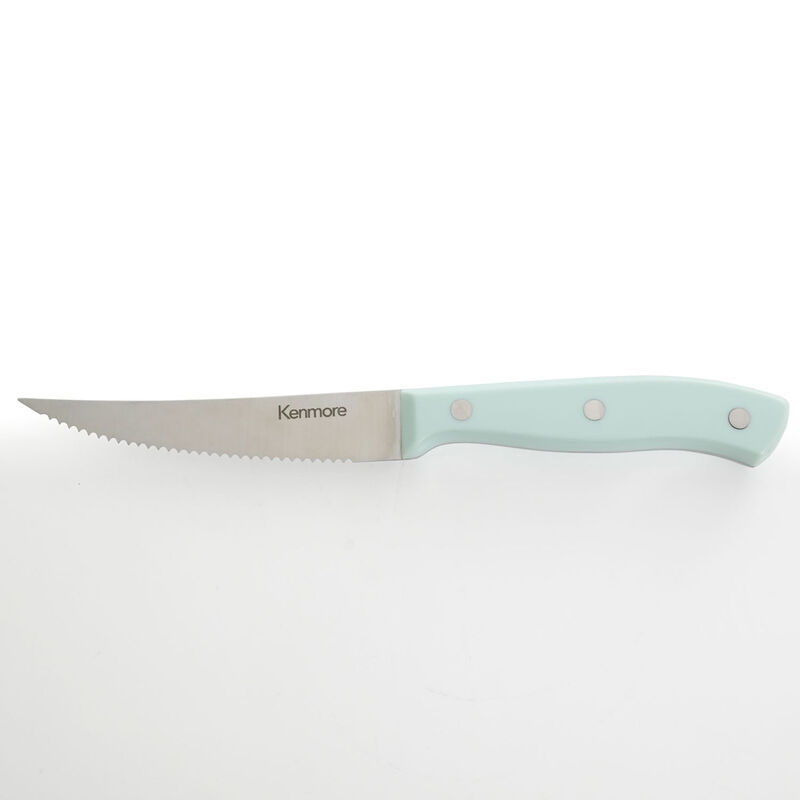 Kenmore Kane 14 Piece Stainless Steel Cutlery Set in Glacier Blue with Rubber Wood Block