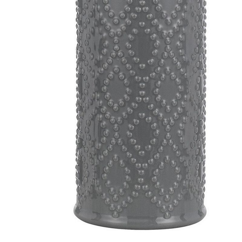 29 Inch Accent Table Lamp Set of 2, Tall Cylinder, Ball Finial Accent, Gray-Benzara