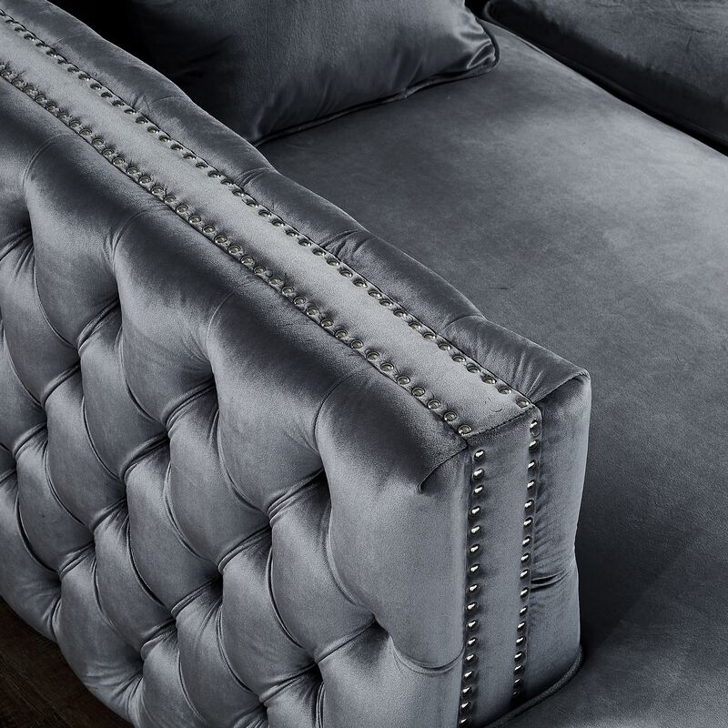 Inspired Home Clarinda Velvet Left Facing Chaise Sectional Sofa