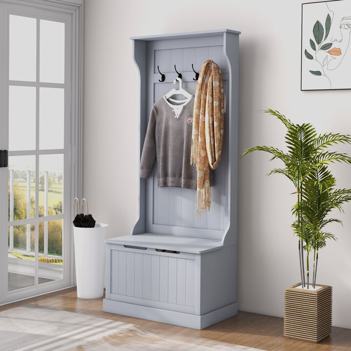 Gray Entryway Hall Tree: Coat Rack, Bench, Storage