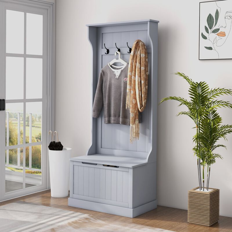 Gray Entryway Hall Tree: Coat Rack, Bench, Storage