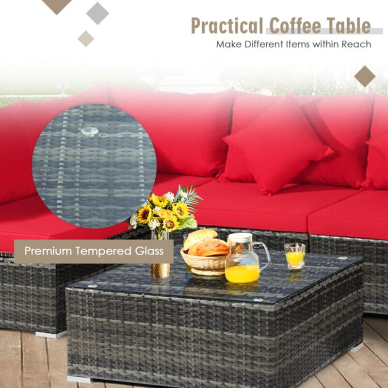 Hivvago 7 Pieces Patio Rattan Furniture Set Sectional Sofa Garden Cushion
