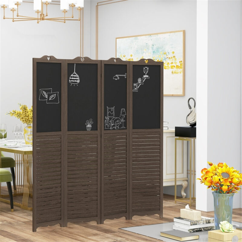 Wooden Privacy Screen Decorative Room Separator with Louvered Panels