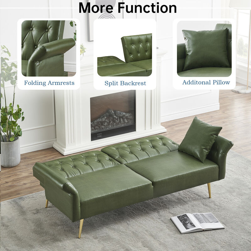 Merax Faux Leather Sleeper Sofa with Adjustment Armrests