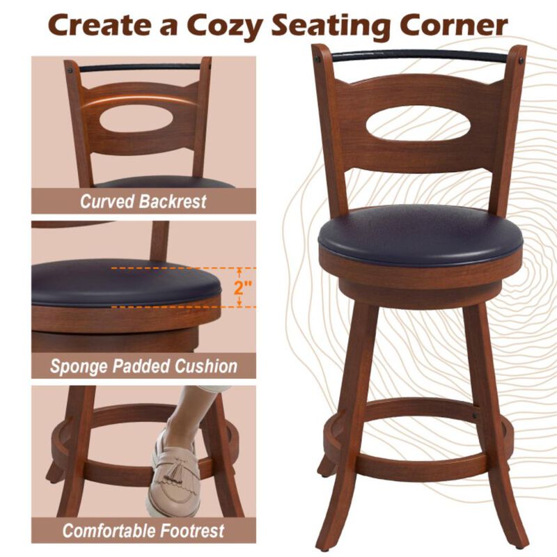 Hivvago 2 Pieces 24/29 inch Swivel Bar Stools with Curved Backrest and Seat Cushions