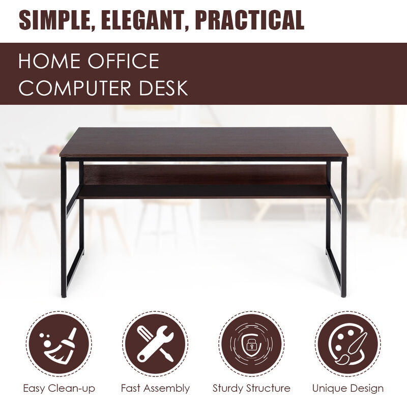 Costway 55'' Computer Desk Writing Table Workstation Home Office w/Bookshelf Natural