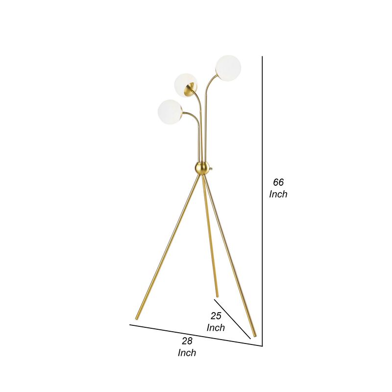 Jyan Accent Floor Lamp, 3 Classic Globe Lights, Tripod Gold Metal Base - Benzara