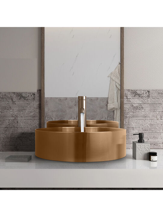 Stainless Steel Bathroom Sink with Mounting Ring & Pop-Up Drain Round Bowl Basin Rose Gold