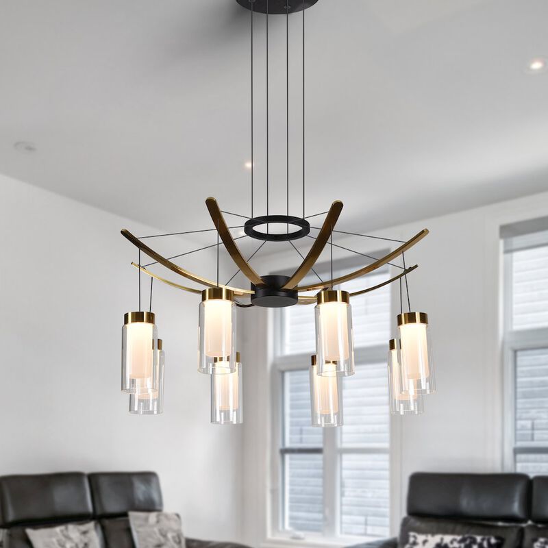 VONN Lighting Pendant Light Height Adjustable Integrated LED Chandelier 8 Glass Shades