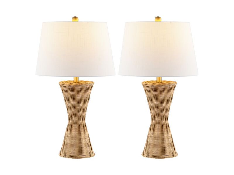 Laura Coastal Designer Iron/Rattan Wicker LED Table Lamp