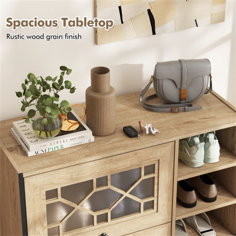 Shoe Cabinet with Adjustable Shelves, Wooden Entryway Storage for Boots & Sneakers
