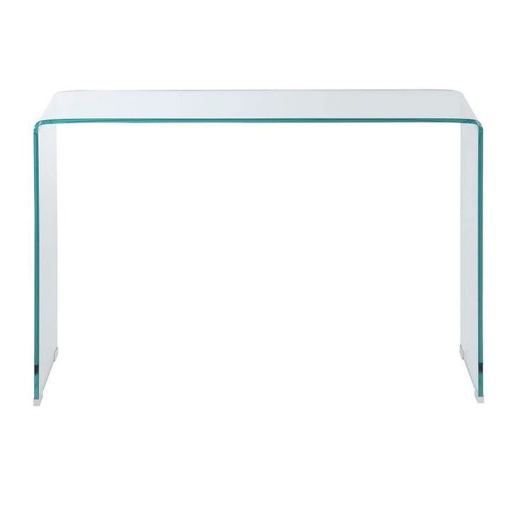 Contemporary Style Minimal Tempered Glass Sofa Table, Clear-Benzara