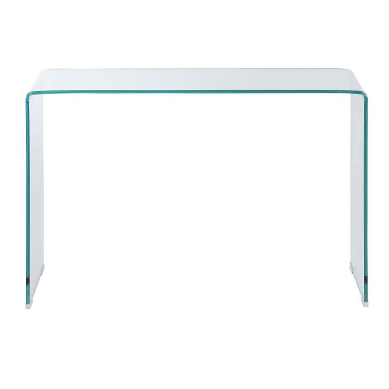 Contemporary Style Minimal Tempered Glass Sofa Table, Clear-Benzara