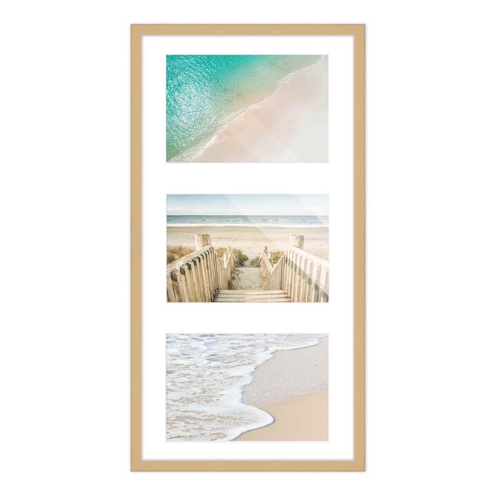 7.5x14.5 Wood Collage Frame with White Mat For 3 4x6 Pictures