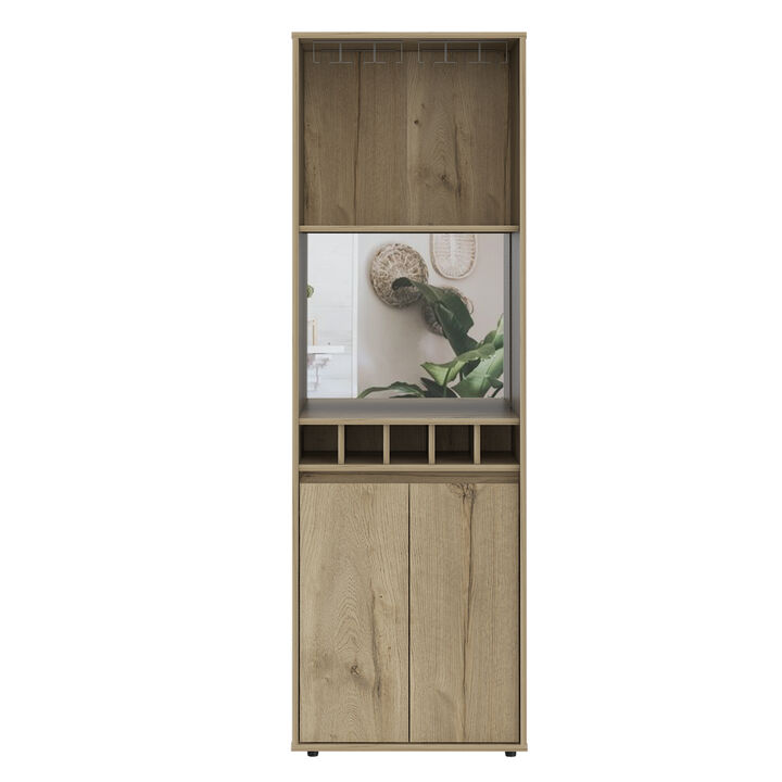 DEPOT E-SHOP Dallas Bar Double Door Cabinet, Five Built-in Wine Rack, Two Shelves, Two Interior Shelves, Light Oak