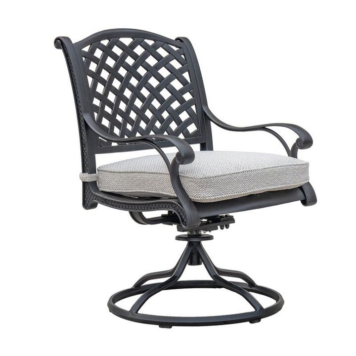 Zoe Outdoor Dining Swivel Rocker Chair Set of 2, Black Aluminium, Taupe