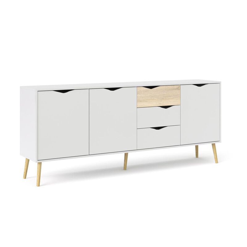 FurniFact White Sideboard Cabinet with Drawers - Stylish Fluted Cabinet for Storage