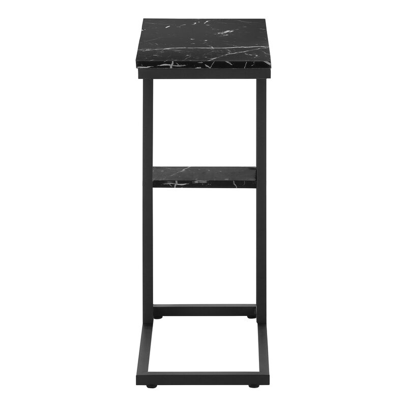 Monarch Specialties I 3674 Accent Table, C-shaped, End, Side, Snack, Living Room, Bedroom, Metal, Laminate, Black Marble Look, Contemporary, Modern