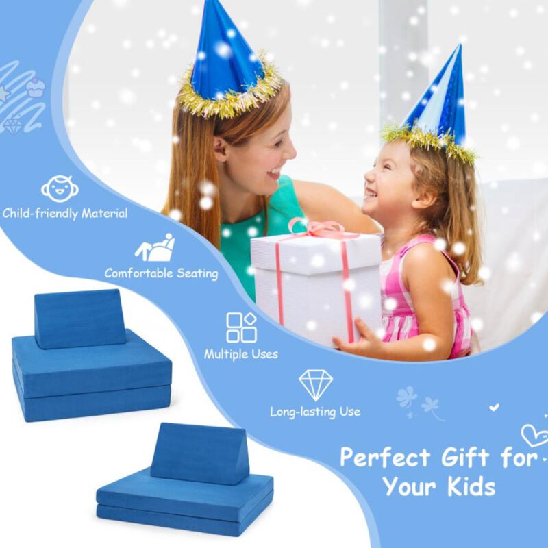 Hivvago 4 Pieces Convertible Kids Couch Set with 2 Folding Mats