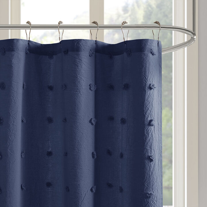 Gracie Mills Mikel Cotton Yarn Dyed Jacquard Pom Pom Shower Curtain