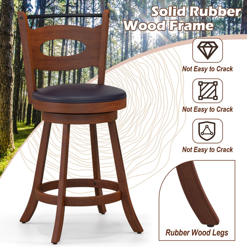 2 Pieces Swivel Bar Stools with Curved Backrest and Seat Cushions