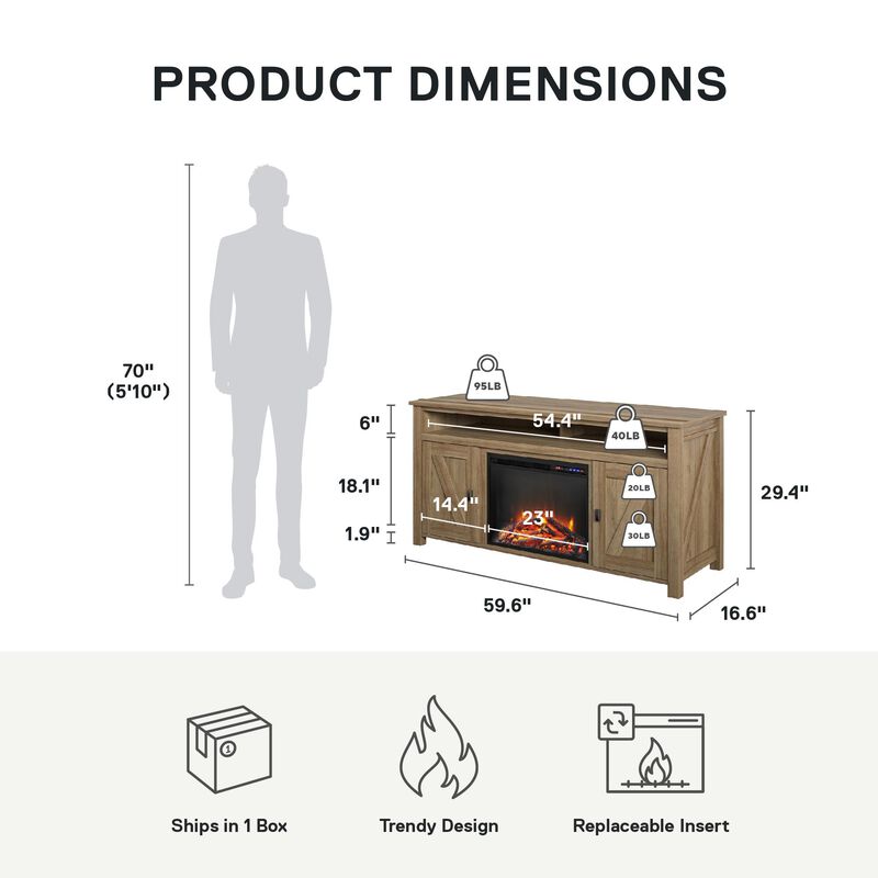 Farmington Electric Fireplace TV Console for TVs up to 60", Natural