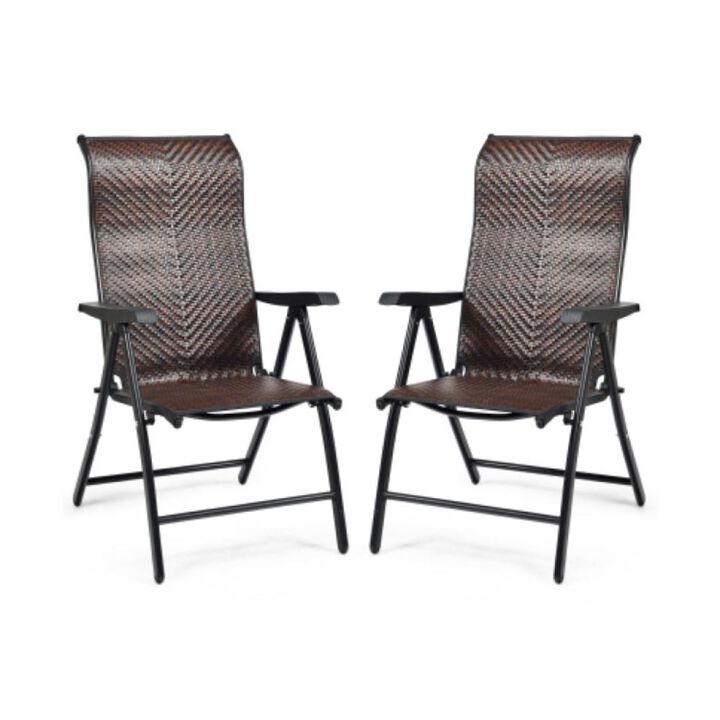 Hivvago 2 Pieces Patio Rattan Folding Reclining Chair