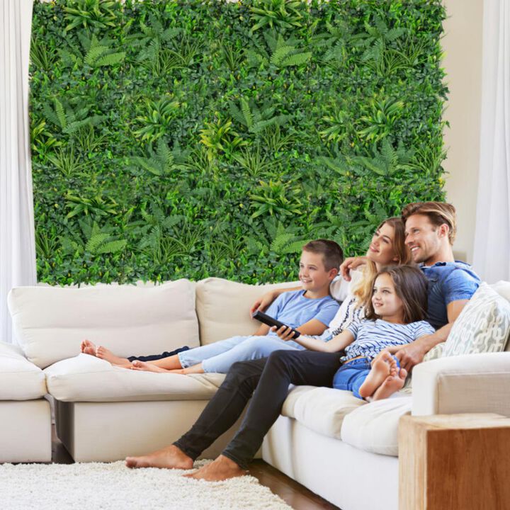 Hivvago 4 Pieces 20 x 20 Inch Artificial Hedge Boxwood Panels with Diverse Leaves