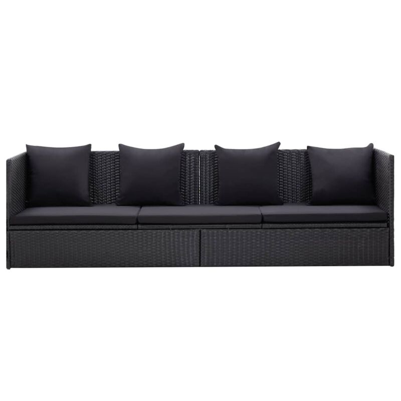 vidaXL Outdoor Sofa with Cushion and Pillow Poly Rattan Black