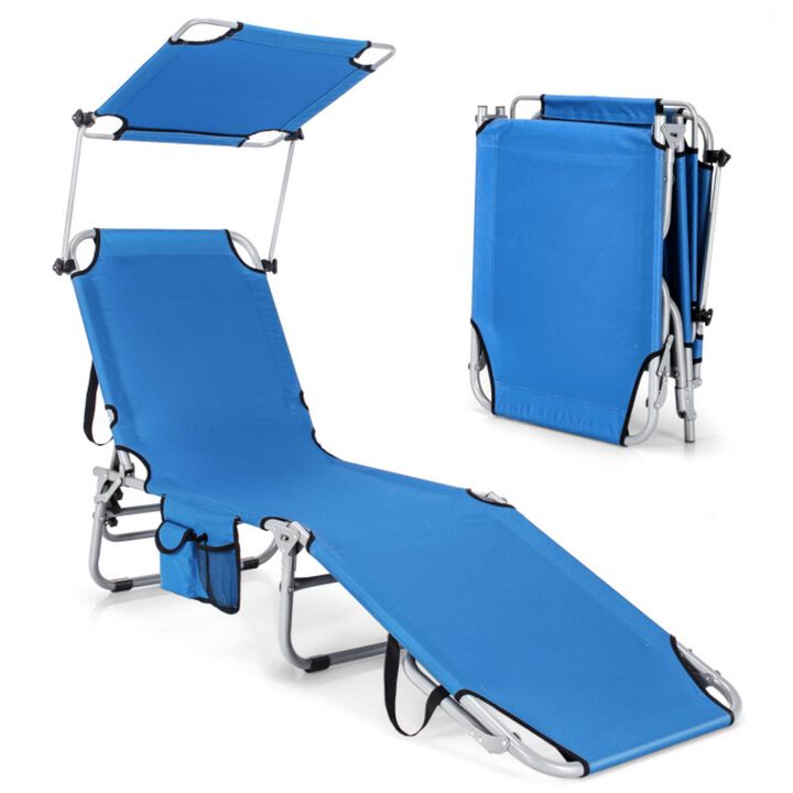 Hivvago Adjustable Outdoor Beach Patio Pool Recliner with Sun Shade