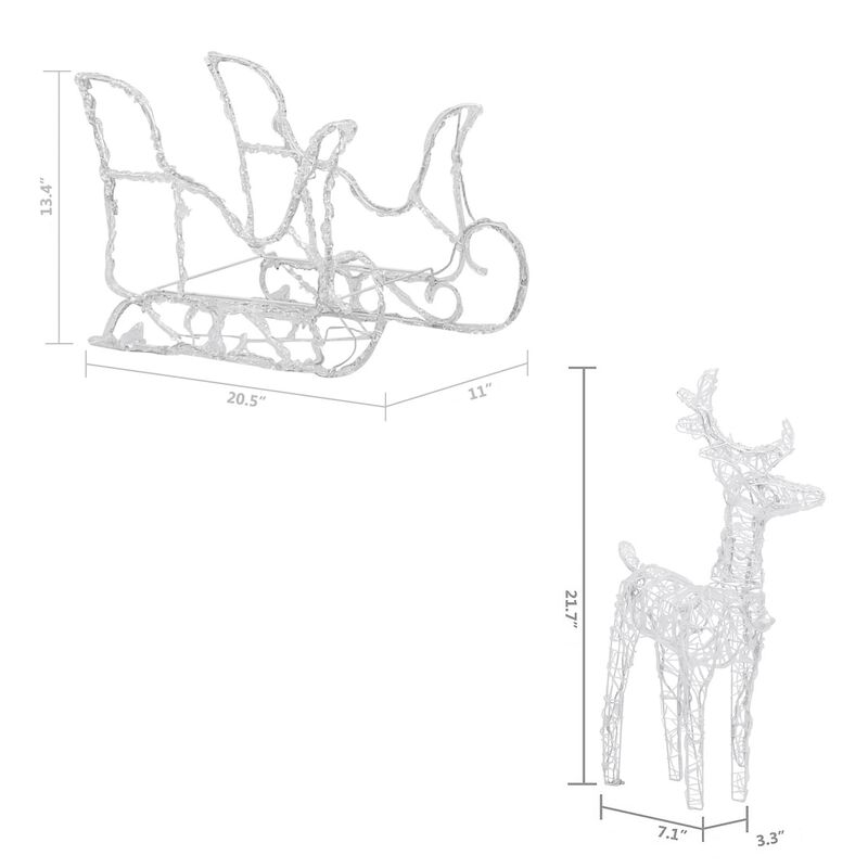 2pc Outdoor Christmas Reindeer with Sleigh, 160 Warm White LED Lights - Benzara