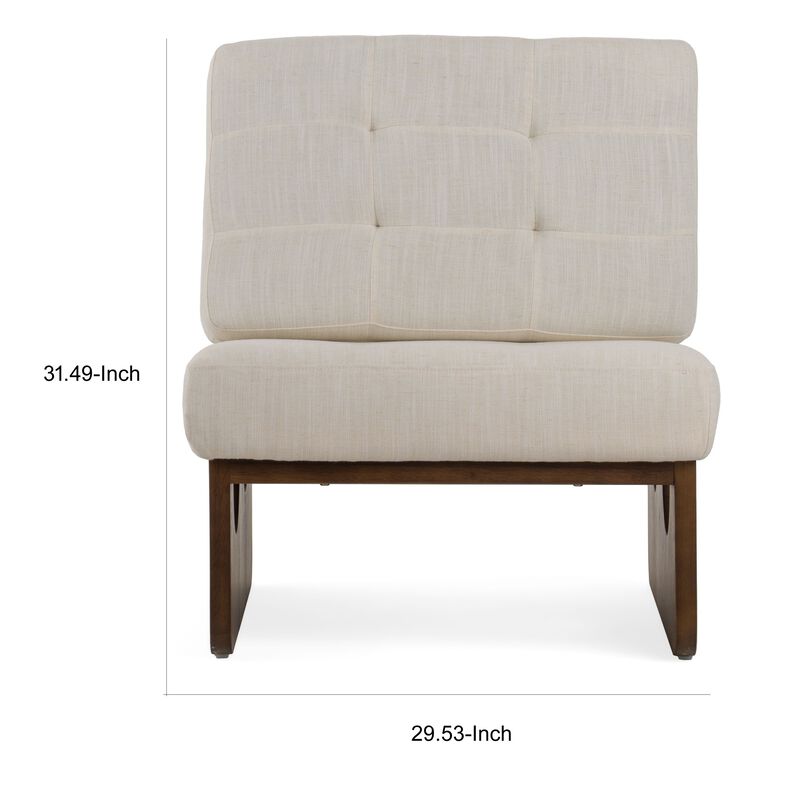 27 Inch Accent Chair, Cushioned Tufted Back, Open Panel Frame, Beige, Brown - Benzara