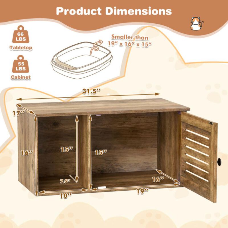Hivvago Cat Litter Box Enclosure with Louvered Door and Open Compartment
