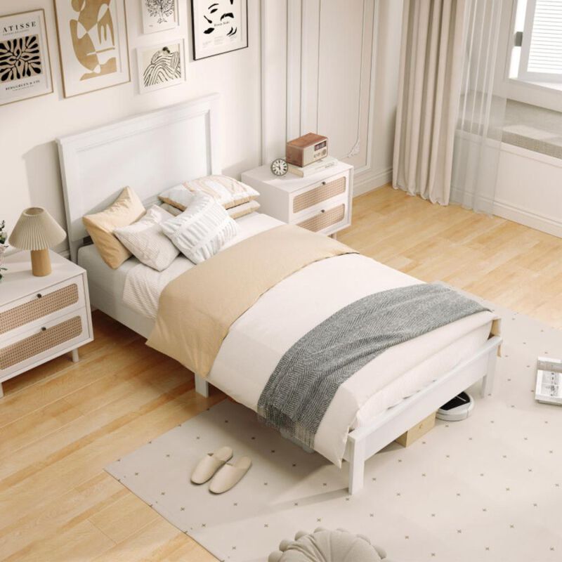 Hivvago Twin Size Wooden Bed Frame with Headboard and Slat Support