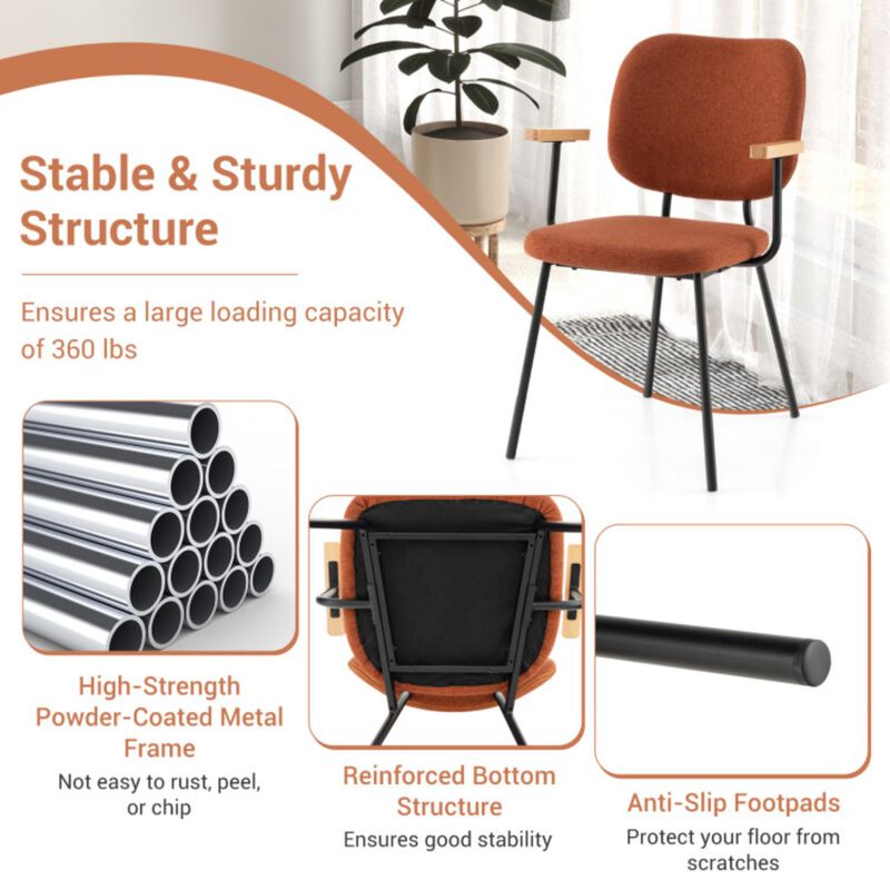 Hivvago Set of 2 Modern Fabric Dining Chairs with Armrest and Curved Backrest