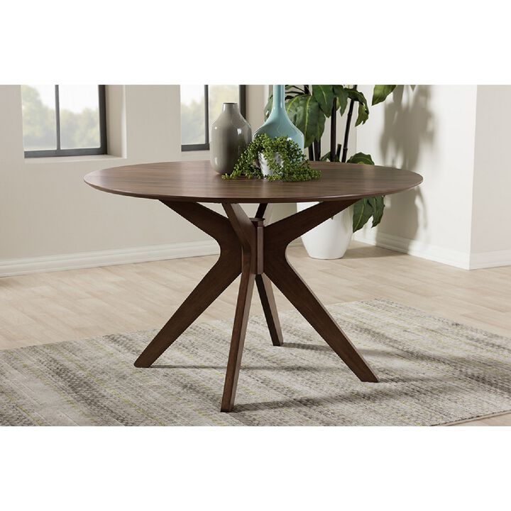 Baxton Studio Monte Walnut Wood 47-Inch Round Dining Table