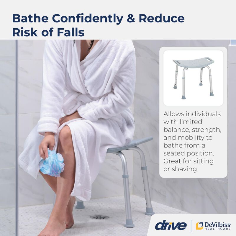 Drive MedicalDrive Medical RTL12203KDR Shower Chair, Adjustable Shower Stool with Suction Feet, Shower Seat for Inside Shower or Tub, Bathroom Bench Bath Chair for Elderly and Disabled, 300 LB Weight Cap