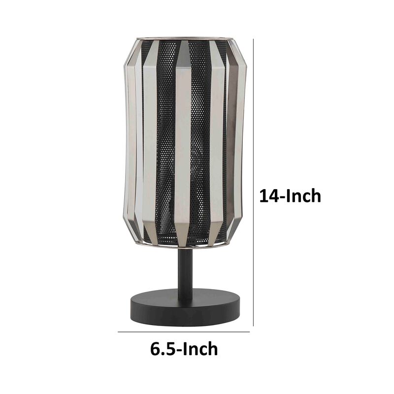 Pin 14 Inch Table Lamp, Accent Cylinder Metal Shade, Round Base, Black-Benzara